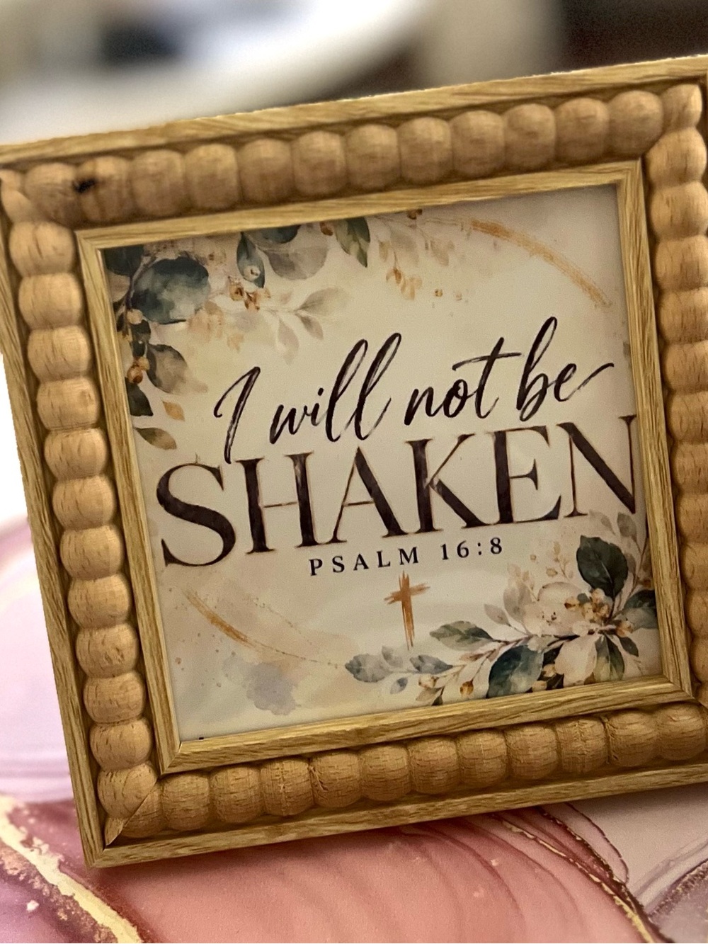 Gold Beaded Frame Wall Art - "I Will Not Be Shaken"